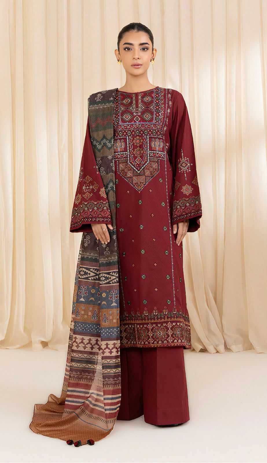 3PC DHANAK EMBROIDERED