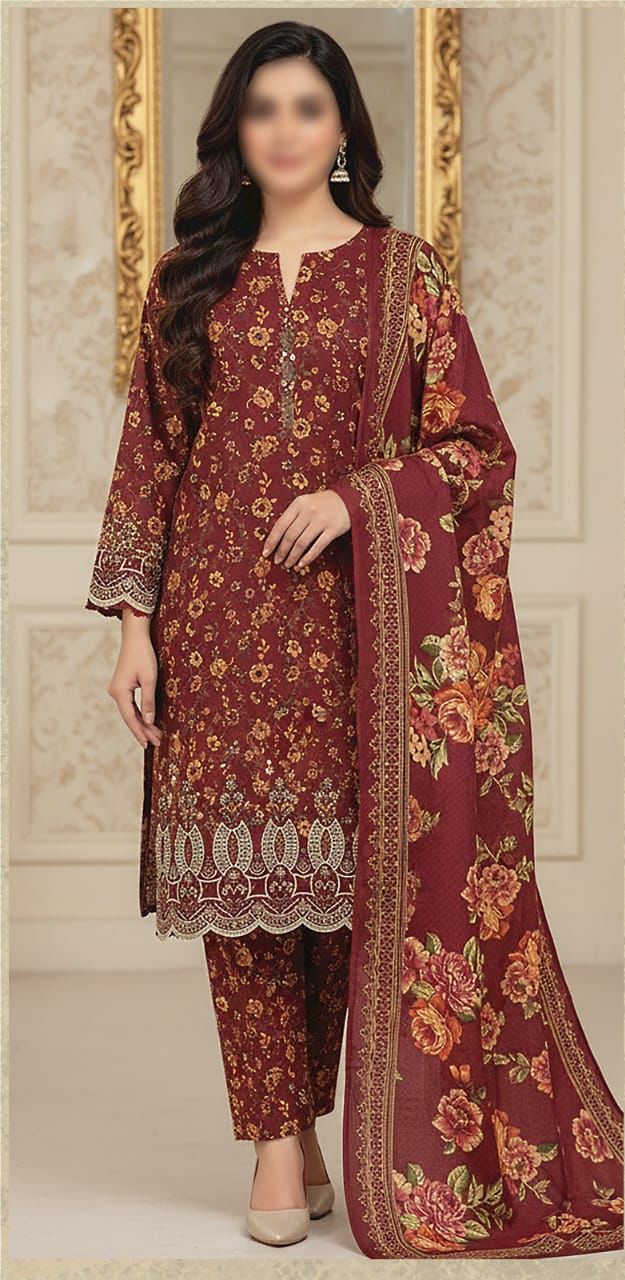 3PC DHANAK EMBROIDERED